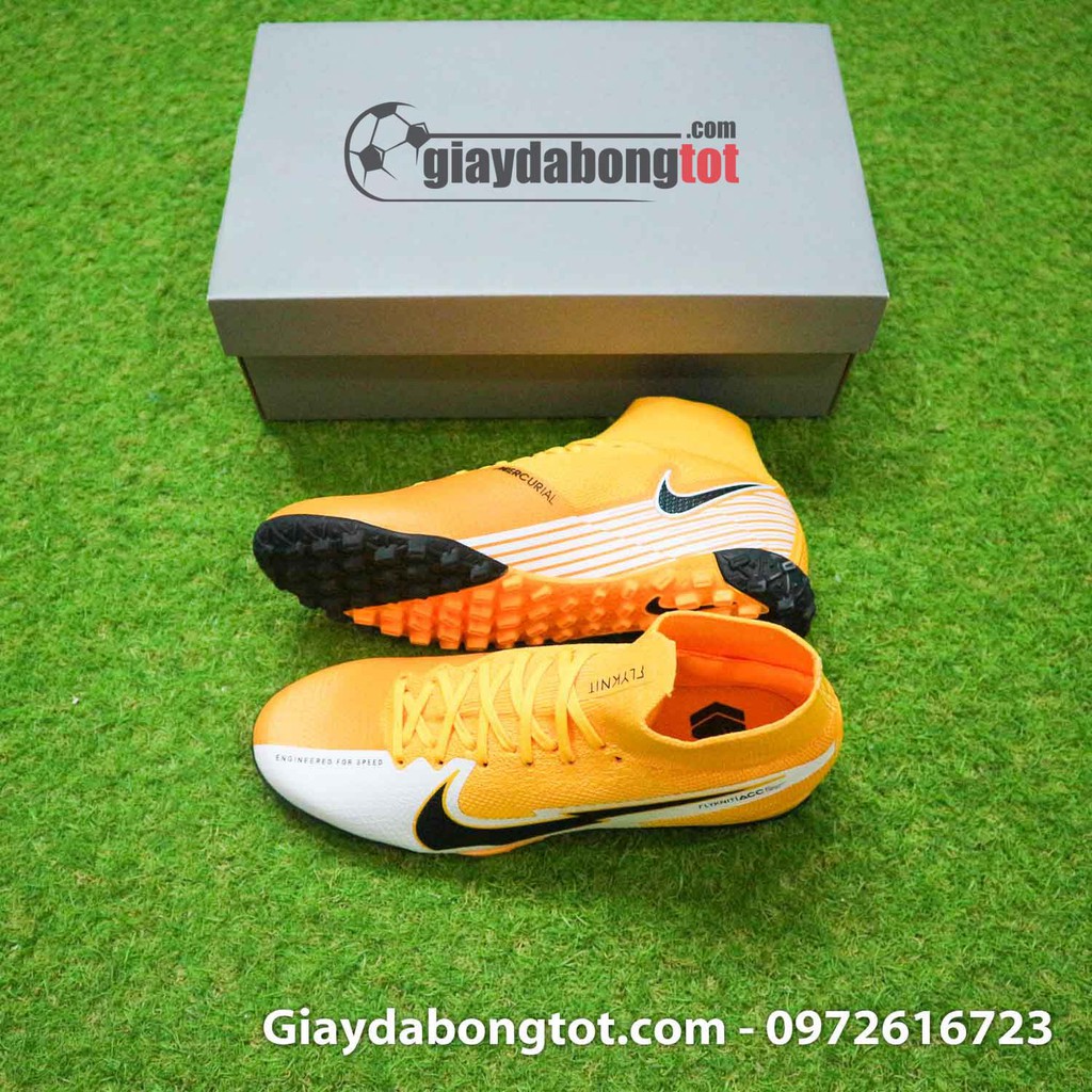 Giày Mercurial Superfly 7 Elite TF vàng trắng đen | Cổ thun ôm chân, da vải, ảnh thật 100%