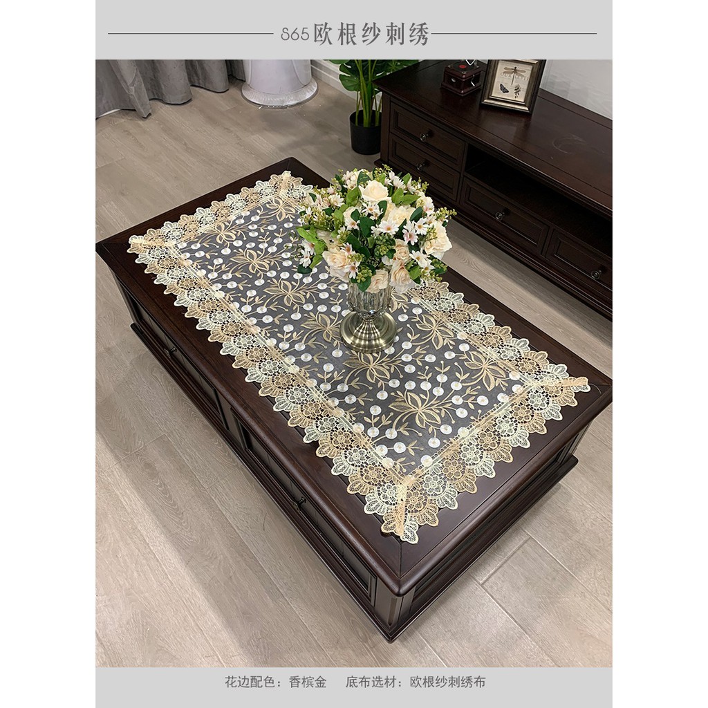 Khăn Trải Bàn Hình Vuông Phối Ren Lưới Thêu Họa Tiết Phong Cách Châu Âu Mới