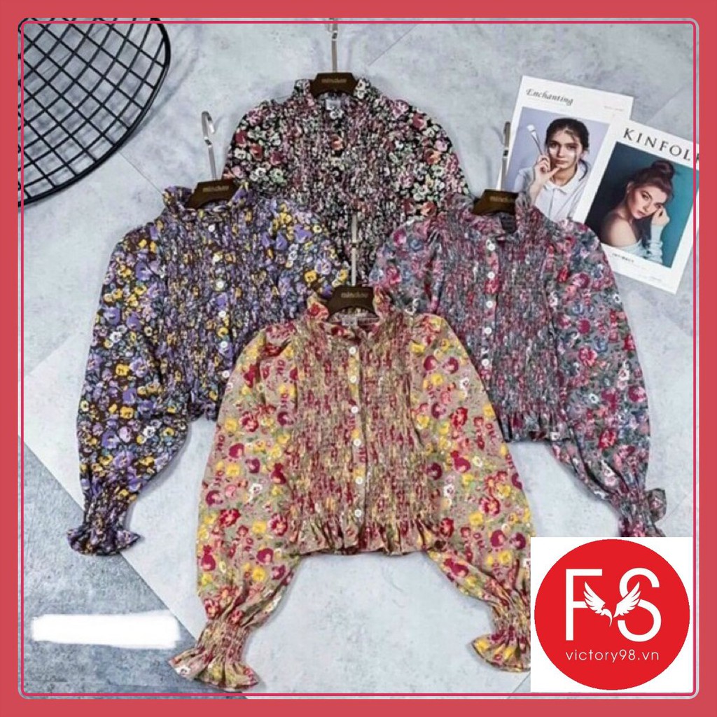 Áo voan hoa cổ bèo nhí thiết kế thun nhún thân áo bánh bèo siêu xinh Freesize < 53kg mặc xinh ạ | BigBuy360 - bigbuy360.vn