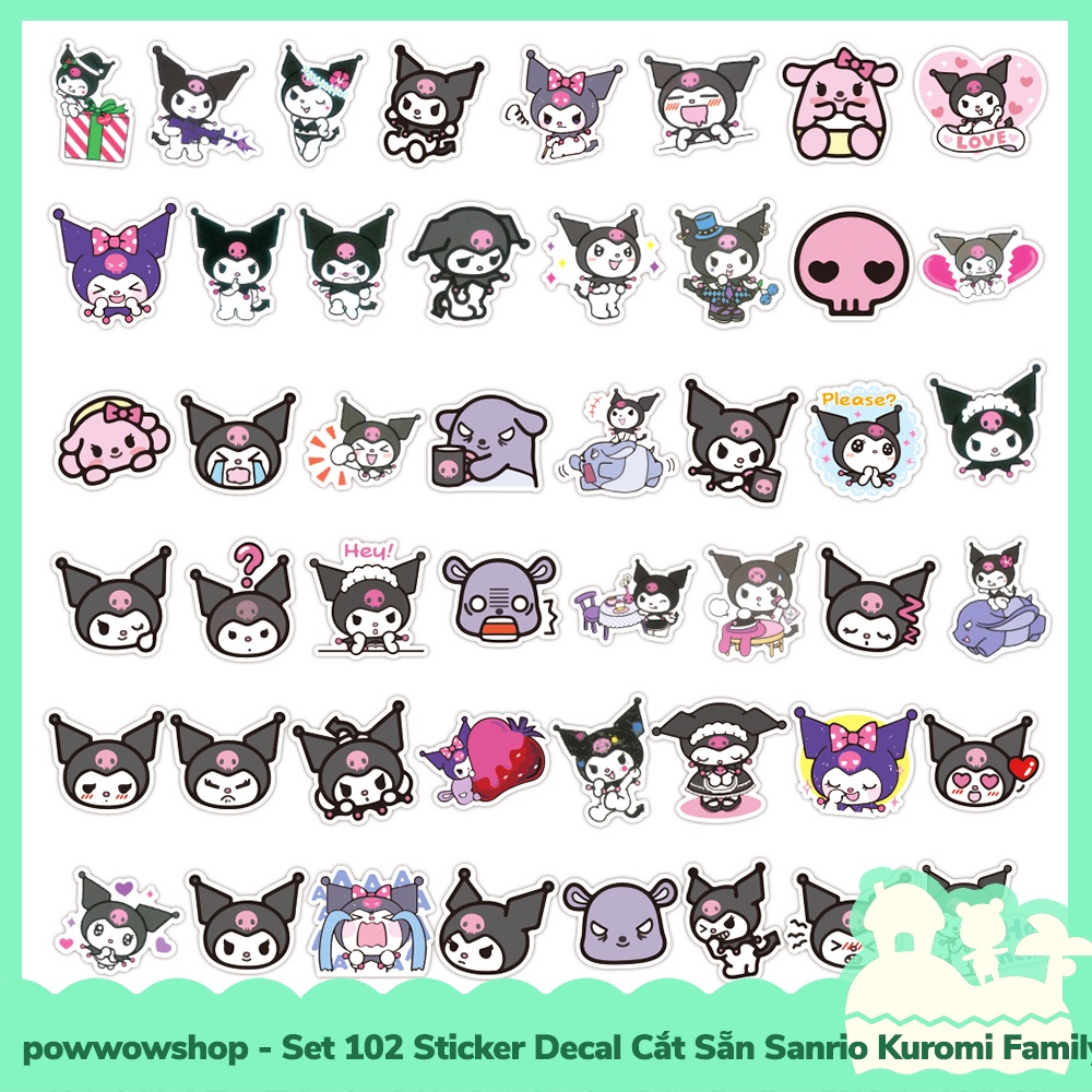[Sẵn VN - Hỏa Tốc] Set 102 Sticker Mini Decal Dán Trang Trí Vật Dụng Mẫu Nhân Vật Hoạt Hình Sanrio Kuromi Dark Queen