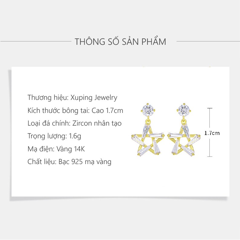 Bông Tai Nữ Bạc 925 Mạ Vàng 14K, Thiết Kế Hình Ngôi Sao Tinh Khiết - XPBT52