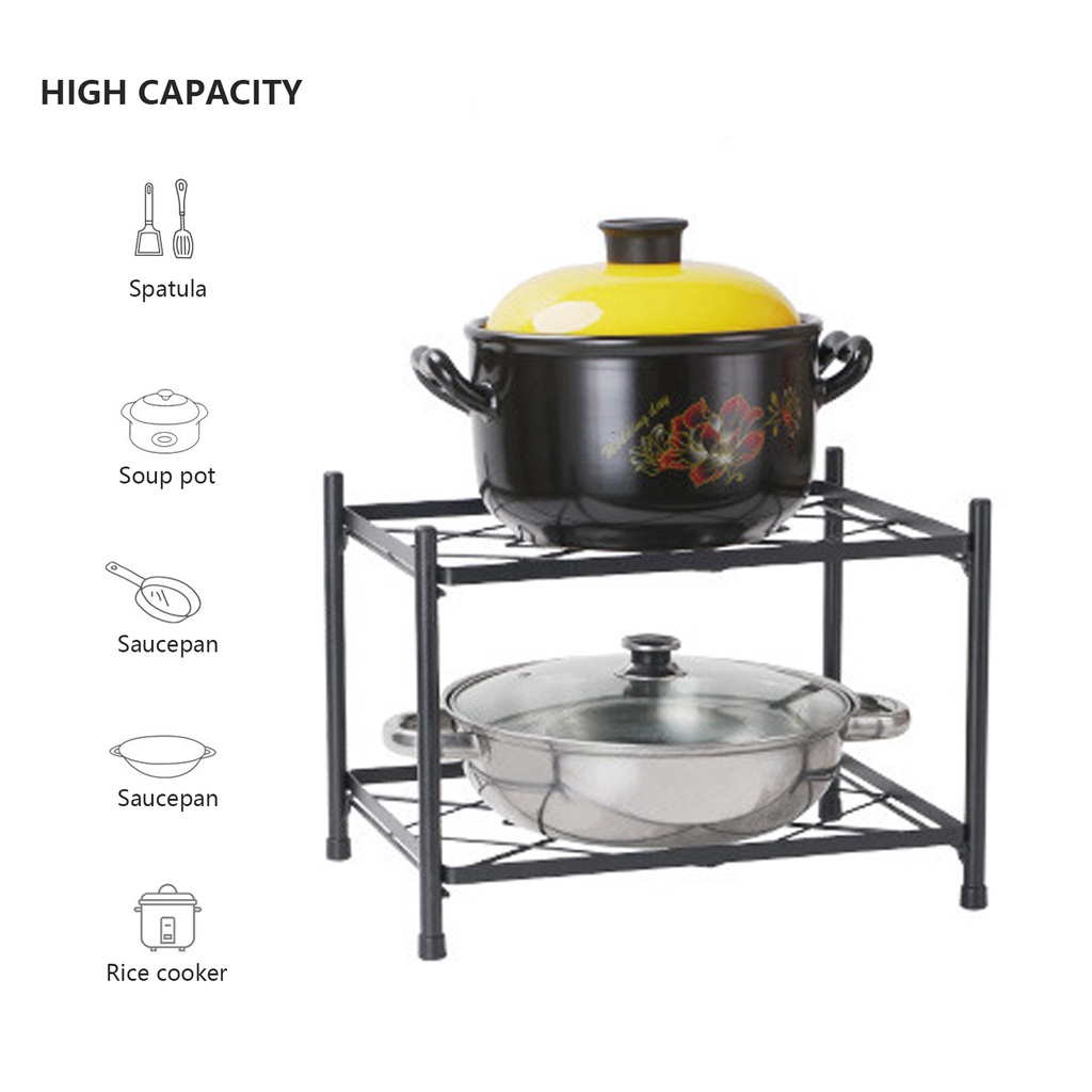 Kệ Để Đồ Đa Năng Inox Sơn đen tĩnh điện nhiều lớp an toàn, Giá để nồi nhà bếp đỡ chảo đứng miễn phí Nitrogen071