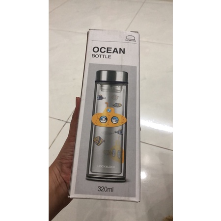 LLG627YELL-Bình nước thủy tinh chịu nhiệt Lock & Lock, 320ml, có họa tiết