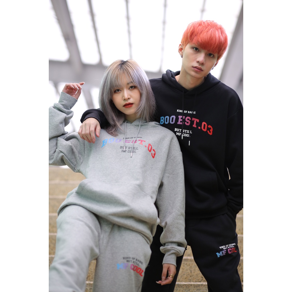 Áo Hoodie Nỉ Mũ Unisex BOO Dáng Rộng In Graphic EST.03 Phong Cách Basic