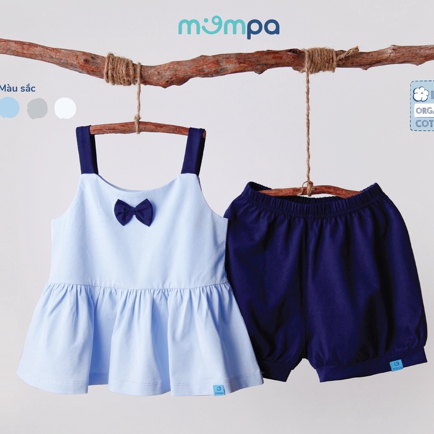 Áo 2 dây bé gái Mompa 1-5 tuổi nơ ngực vải cotton thoáng mát thấm hút 009