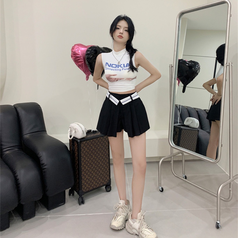 Áo Croptop Sát Nách Cổ Cao In Họa Tiết Vui Nhộn