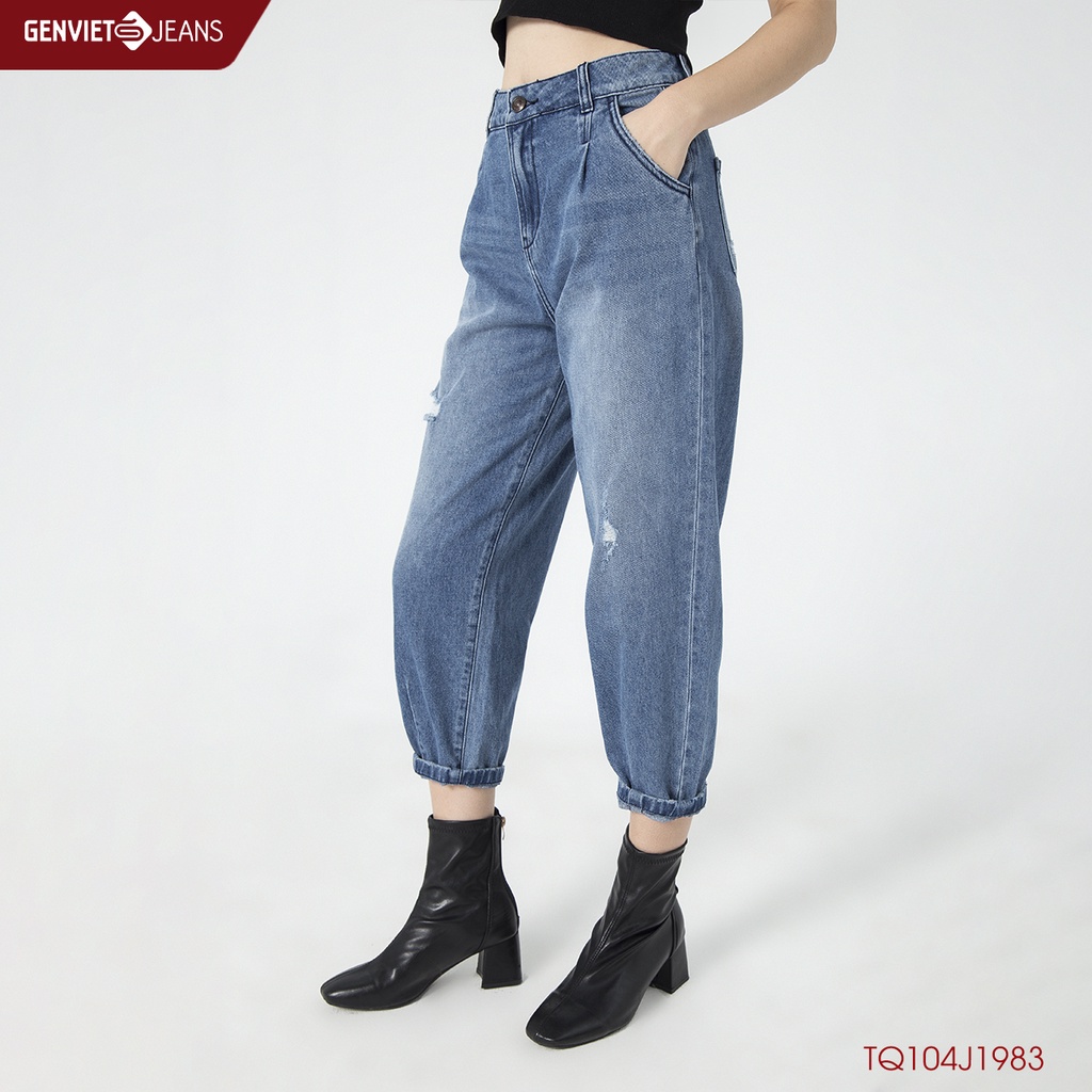 Quần Dài Jeans Nữ Col Thụng Mài Xước GENVIET TQ104J1983