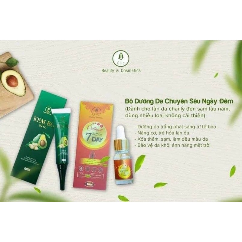 Combo Tái Sinh Làn Da Olic- Kem Bơ Olic Và Serum Collagen saffron 7day( chính hãng 100%)