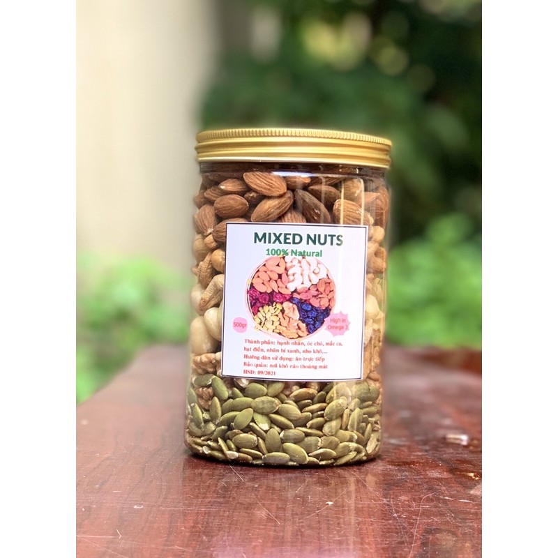 500gr hạt mix 5 loại (hạnh nhân, óc chó, mắc ca, hạt điều, bí xanh)