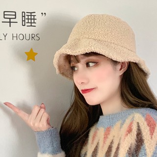 Nón Bucket Vải Lông Cừu Mềm Mại Màu Trơn Giữ Ấm Phong Cách Nhật Bản Thời Trang Du Lịch Cho Nữ