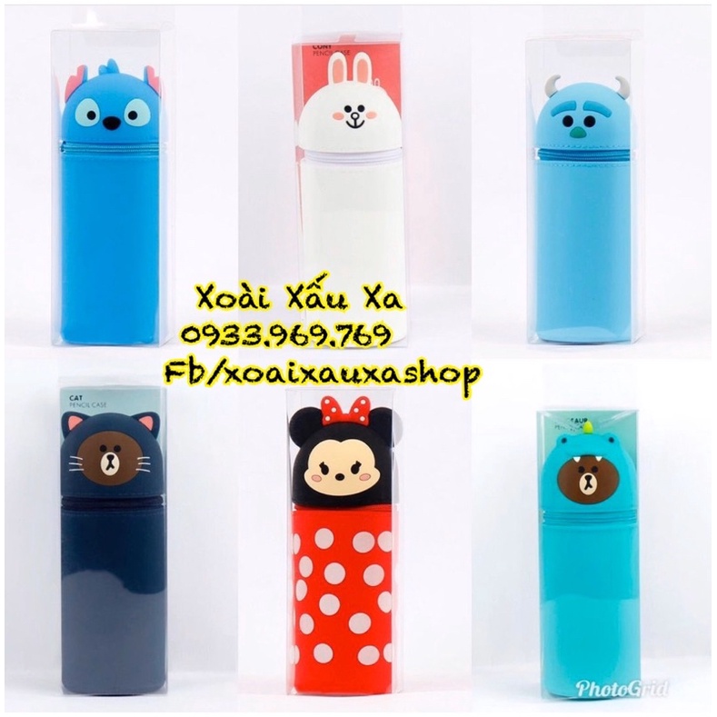 HỘP BÚT SILICONE DÂY KÉO HOẠT HÌNH DISNEY POOH, STITCH, MARVEL, LINE...