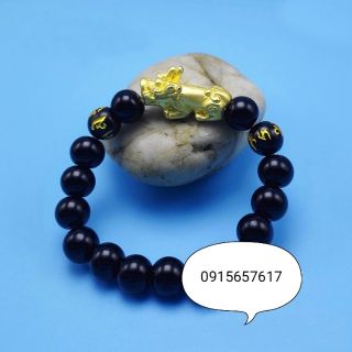 VÒNG TÌ HƯU BẰNG ĐỒNG MẠ VÀNG, ĐÁ ĐEN