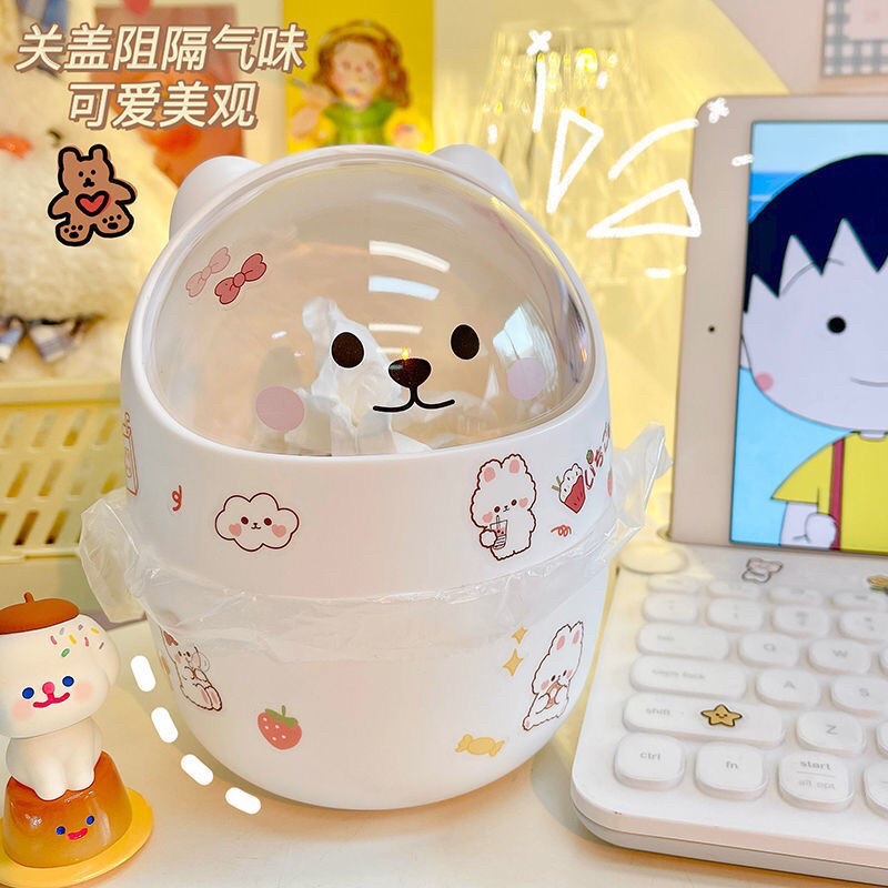 Thùng rác mini để bàn cute hình gấu(tặng kèm sticker)