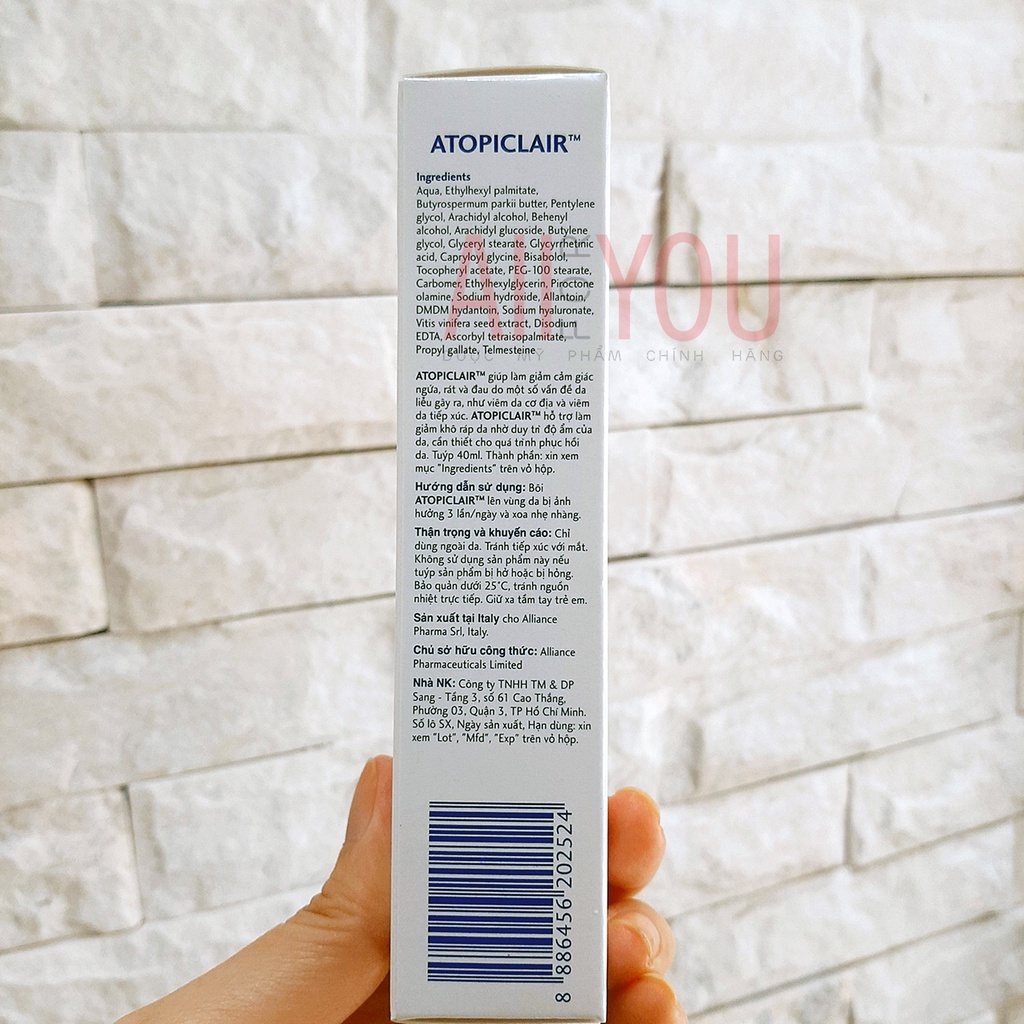 ATOPICLAIR Cream Helps Relieve Dry Itchy Skin 40mL - Kem Dưỡng Ẩm Da, Giảm Ngứa, Khô Rát.