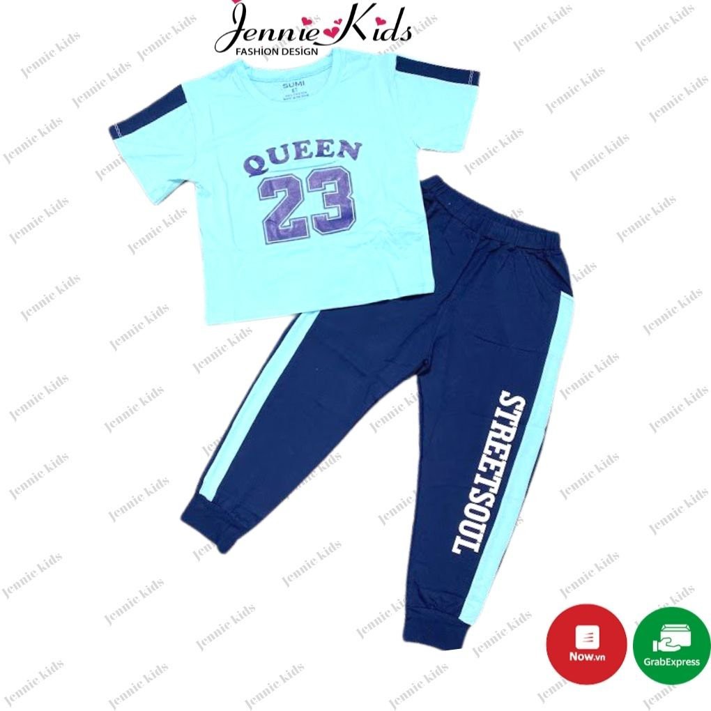 Đồ bộ bé gái size đại thun cotton chính phẩm Jennie kids áo croptop quần dài J418