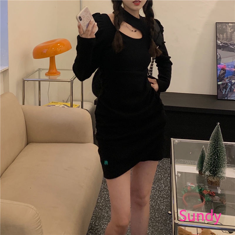 Đầm Dài Tay Màu Trơn Thời Trang Mùa Thu Quyến Rũ Giản Dị Dành Cho Nữ