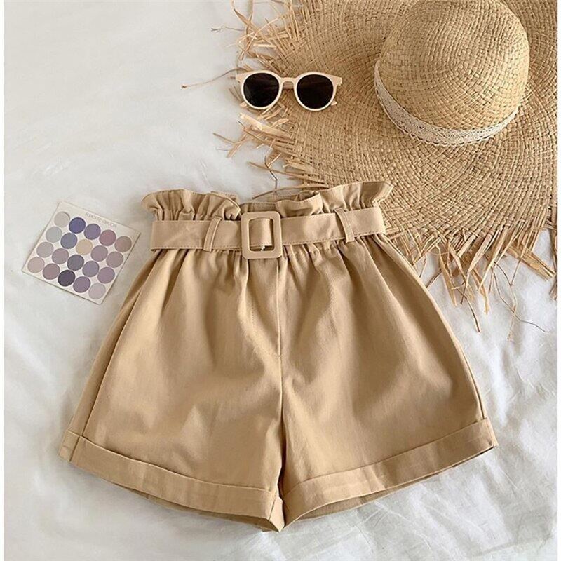 Quần Short Cotton Lưng Cao Ống Rộng Màu Trơn Thời Trang Mùa Hè Cho Bé 5-12 Tuổi