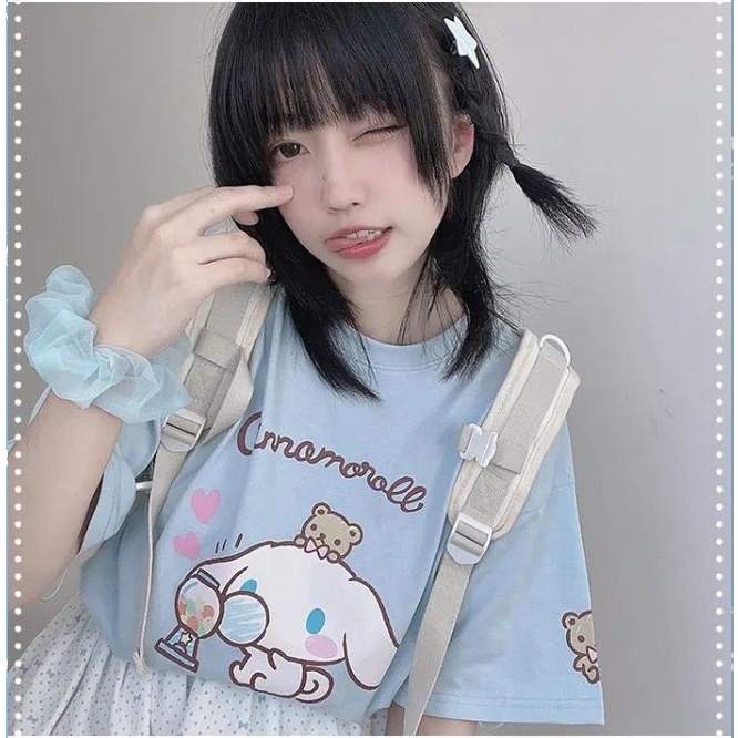 Áo Thun Tay Ngắn Cổ Tròn In Hình Chú Chó Cinnamon Dễ Thương Thời Trang Mùa Hè Cho Nữ