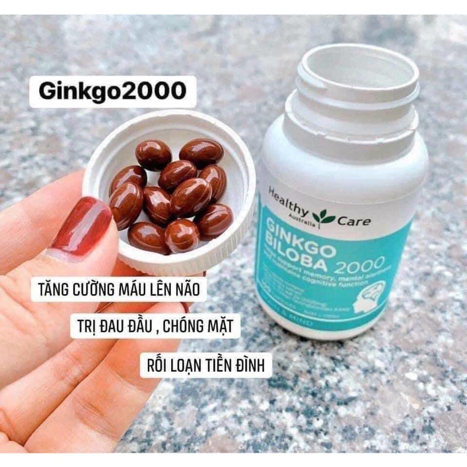 Viên bổ não (100v) tăng tuần hoàn máu não, trí nhớ cho bé từ 12 tuổi và người già Healthy Care Ginkgo Biloba 2000mg, Úc