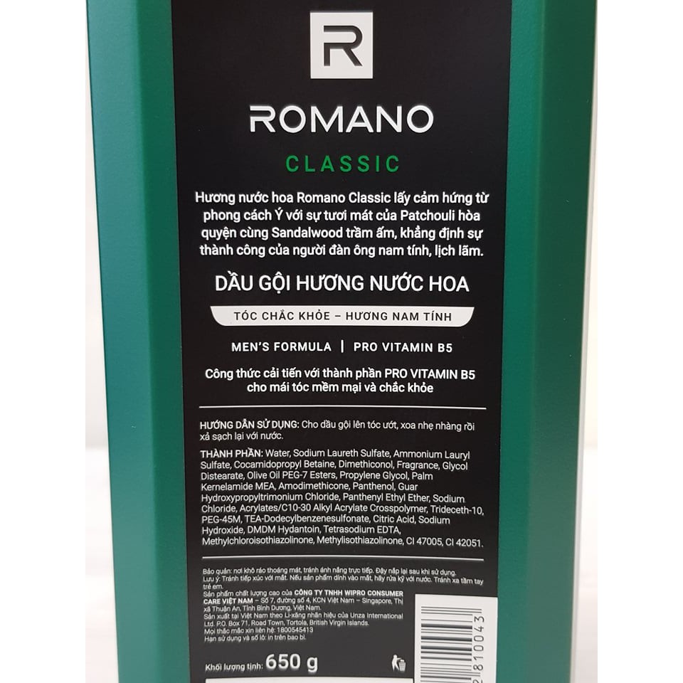 Sữa Tắm Dầu Gội Romano Classic 650g