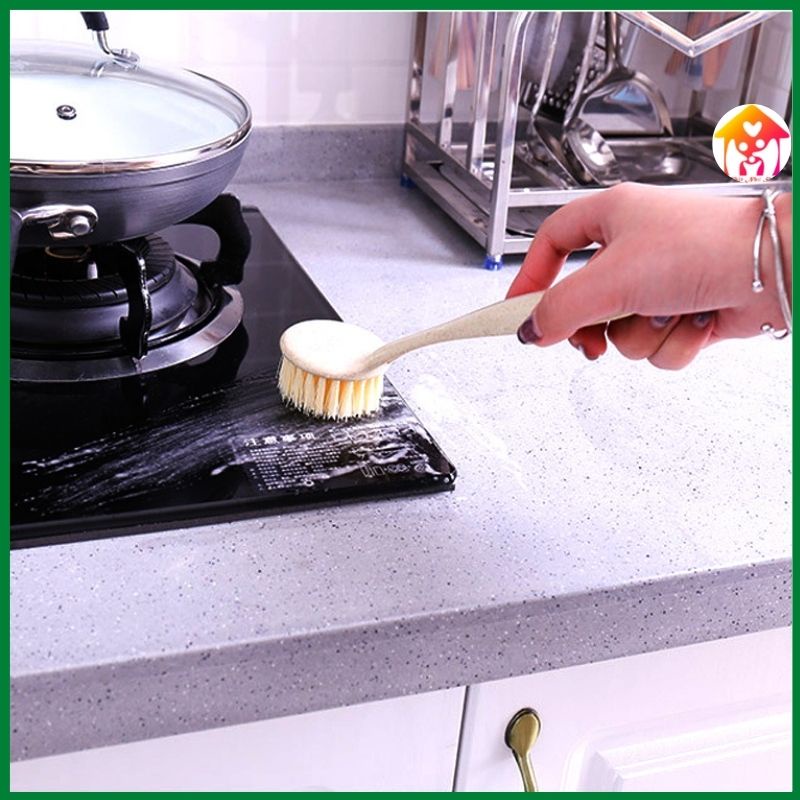 Bàn chải cọ rửa xoong chảo đa năng cán dài bằng nhựa cao cấp kết hợp bột lúa mì