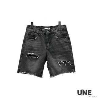 Quần short jean nam màu đen rách ống , quần lửng jean nam giãn màu đen rách ống