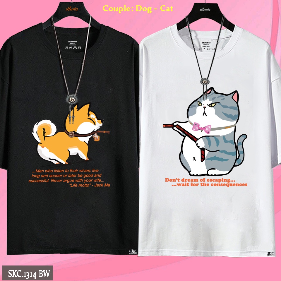 Áo thun couple {Dog-Miu} dòng Uni Basic cotton cao cấp 100%. Cổ tròn tay lửng phong cách KOREA 2 màu đen - Trắng; 3 size