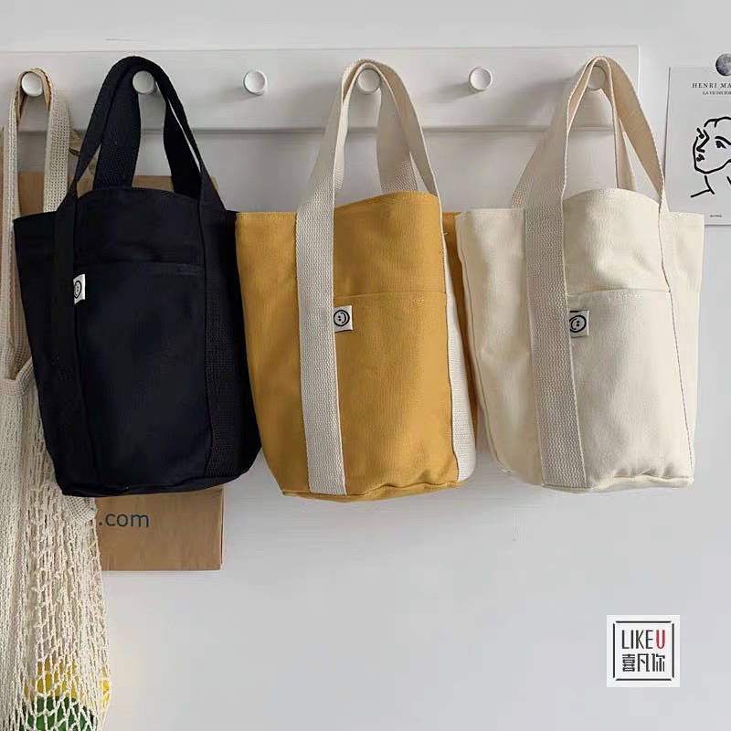 Túi vải canvas đựng cơm trưa cỡ nhỏ phong cách Nhật Bản kiểu dáng đơn giản dễ phối cho nam và nữ