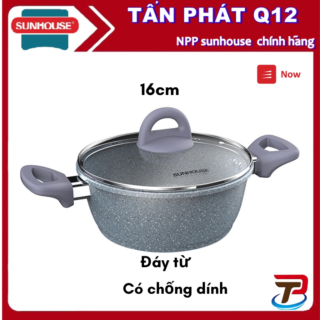NỒI VÂN ĐÁ ĐÁY TỪ QUAI SILICON SUNHOUSE 16 20 24 CM đủ size