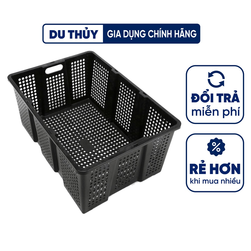 Sóng nhựa hở, rổ nhựa hở Nguyên Phát màu đen có nắp đậy, kích thước 600 x 400 x 260mm, nhựa pp chắc chắn