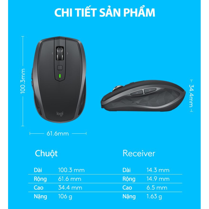 Chuột không dây Logitech MX Anywhere 2S 4000DPI cao cấp lướt mượt mà - DGW phân phối