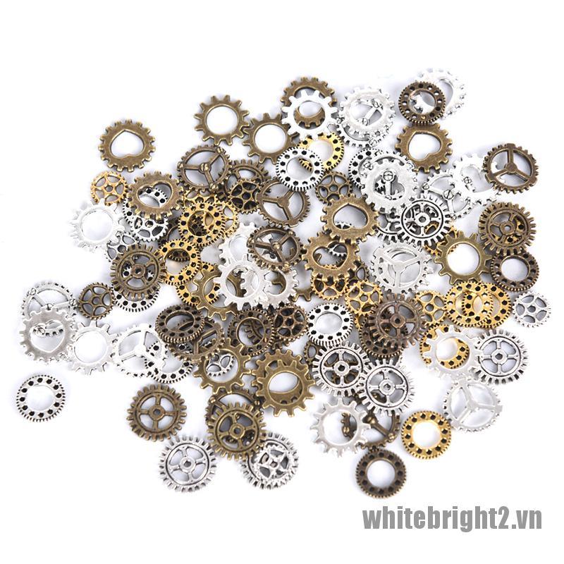 <white2> 100Pcs Antique Steampunk Mini Wheel Gear Charms Pendant DIY Jewelry Making Craft