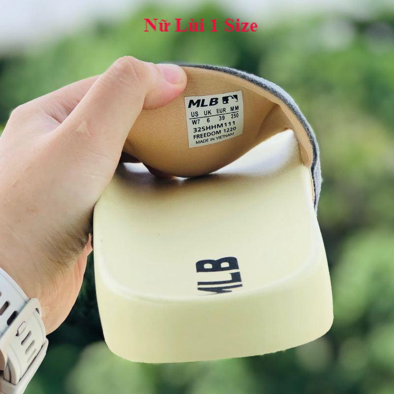 Dép unisex 𝐌𝐋𝐁 ❤️FREESHIP + Hộp❤️ dép mlb bóng chày quai ngang thể thao nữ in NY da lộn, đế ip bền, vàng-xám