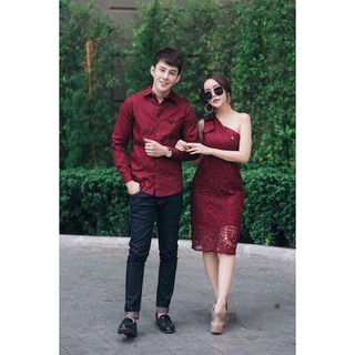 Đồ đôi nam nữ đẹp Set Váy nữ sơ mi nam đôi Hàn Quốc