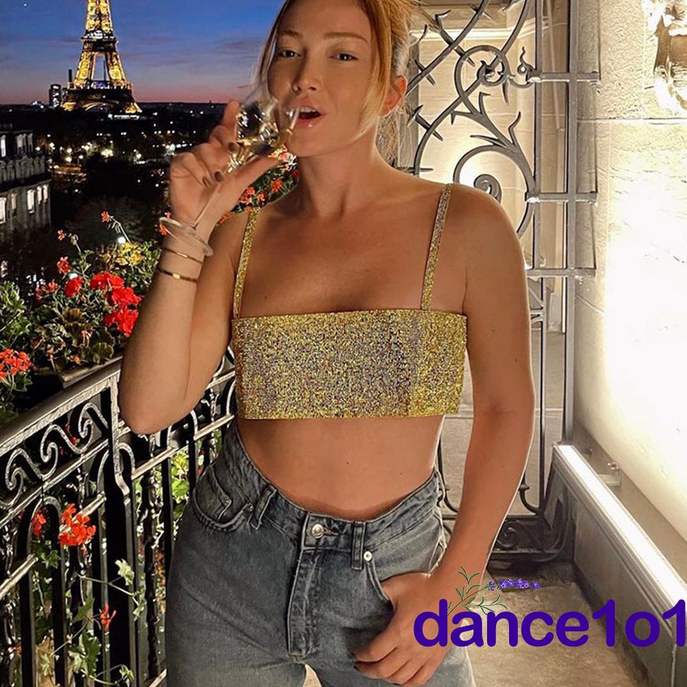 ✰Uq✤Áo hai dây Không Tay Hở Lưng Màu Sắc Lấp Lánh Dành Cho Nữ