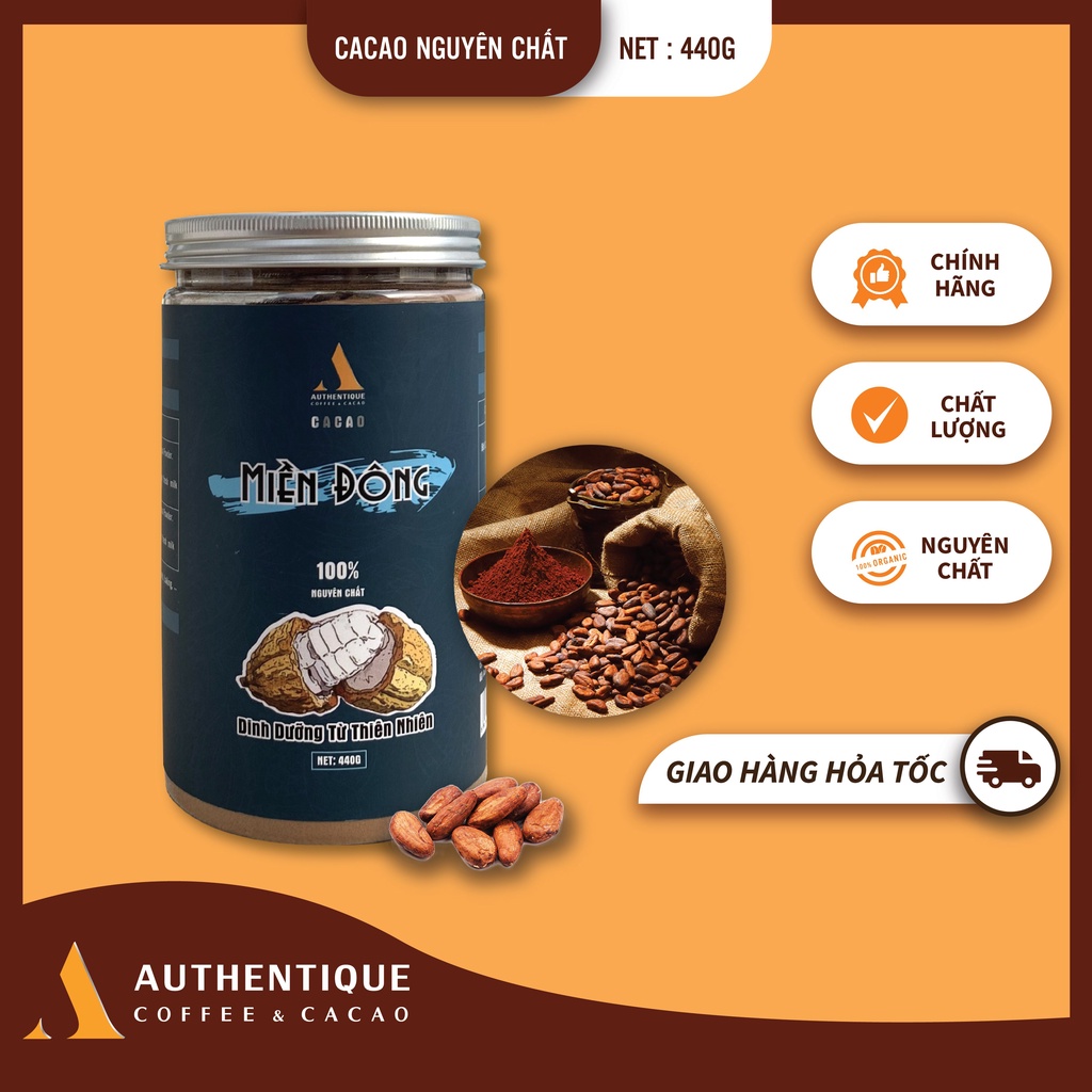 Cacao Nguyên chất Không đường Miền Đông - Hũ 440gr - Hỗ trợ giảm cân | Authentique Cacao