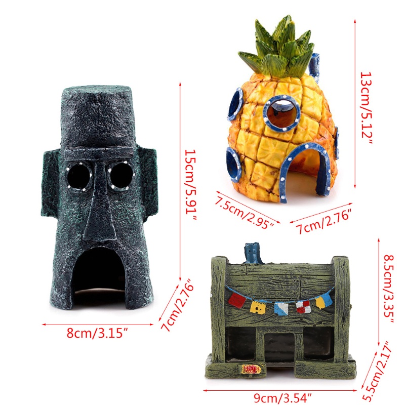 Mô hình ngôi nhà dứa/ nhà hàng cua/ tượng ẩn náu hoạt hình trang trí bể cá