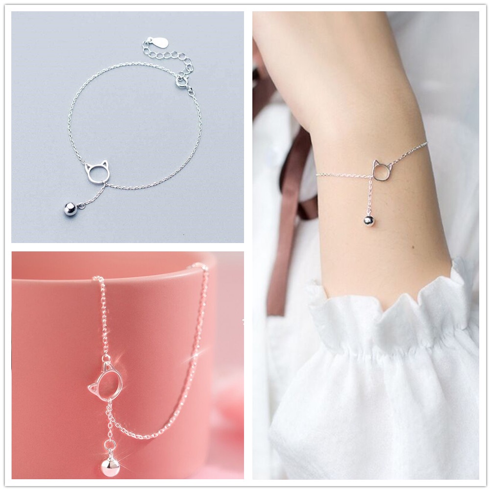 Vòng đeo tay gắn chuông hình chú mèo thiết kế mới đơn giản thời trang dành cho nữ