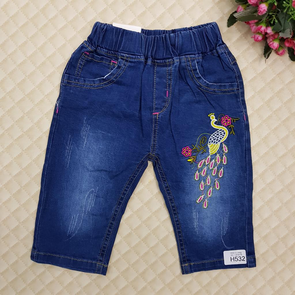 DG119-QJ - Quần jean da cá đại co giãn thêu hoa, bé gái, hiệu Zara, size 8t-16t, ri7 - hàng Made in Vietnam