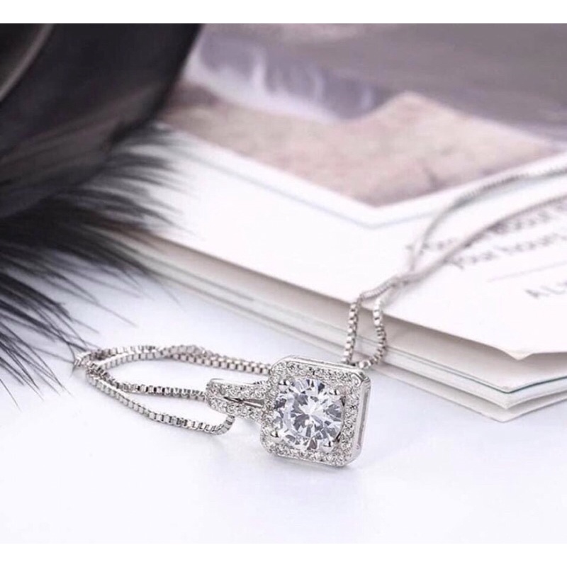 DÂY CHUYỀN SỢI MỲ TRƠN MẶT ĐÁ VUÔNG HOT TREND- CHẤT LIỆU BẠC