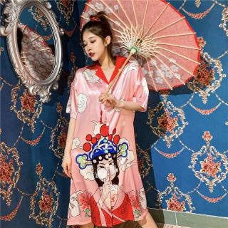 Bộ đồ ngủ vải phi bóng tay ngắn quyến rũ cho nữ