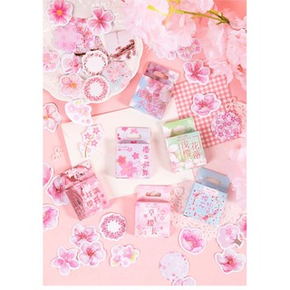 Hình dán sticker Bullet Journal Bông Shop hoa anh đào sakura set 45 hình
