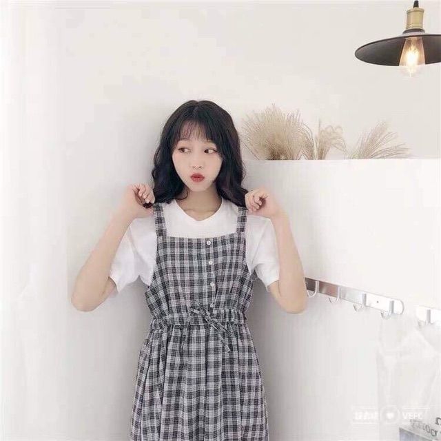 Yếm Váy Kẻ Caro Rút Eo Dễ Thương Ulzzang Hàn Quốc | BigBuy360 - bigbuy360.vn