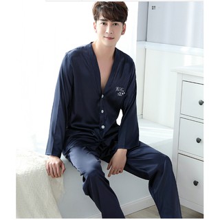 Pijama Nam cổ nhật mầu xanh ( có clip )