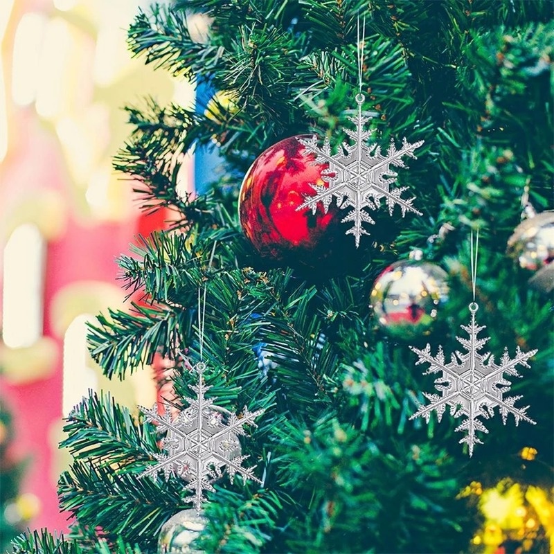 Set 6 bông tuyết trong suốt treo trang trí cây thông siêu đẹp