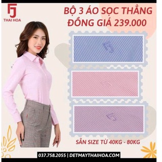 3 màu. Áo sơ mi Thái Hoà sọc thẳng mã 640 có 3 màu hồng, xanh, tím.