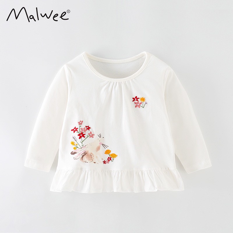 Áo thun cotton trắng thêu hoa thỏ cho bé gái 2 - 7 tuổi mẫu mới 2022 - MW7524