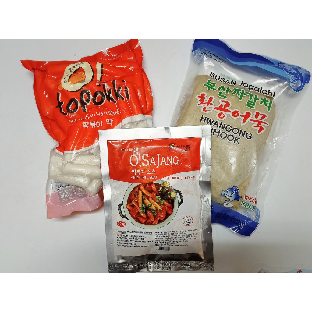 COMBO 500G BÁNH GẠO TOKPOKKI + 450G CHẢ CÁ HÀN QUỐC+ 200G SỐT OSAJANG HÀN QUỐC