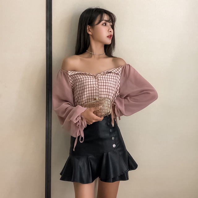 [ Sẵn Trắng ] Áo voan trễ vai thiết kế