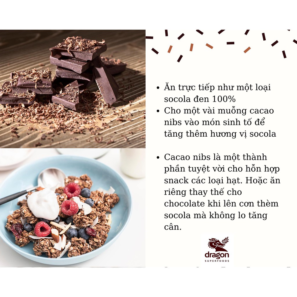 Cacao Nibs (Cacao Ngòi) Hữu Cơ Dragon Superfoods 200g